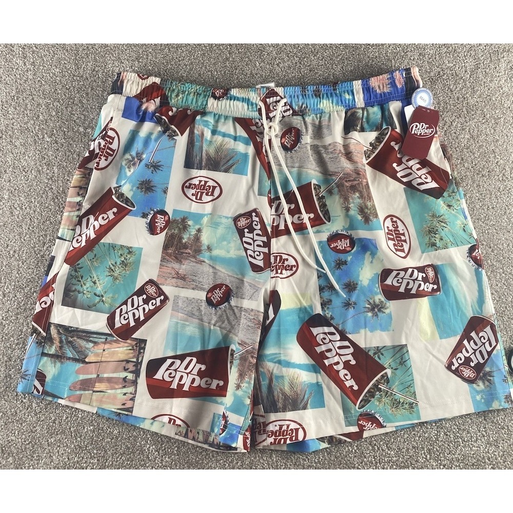 Dr Pepper Hawaiian Beach Theme All Over DP Print Men 3XL Board Shorts "8 Pockets